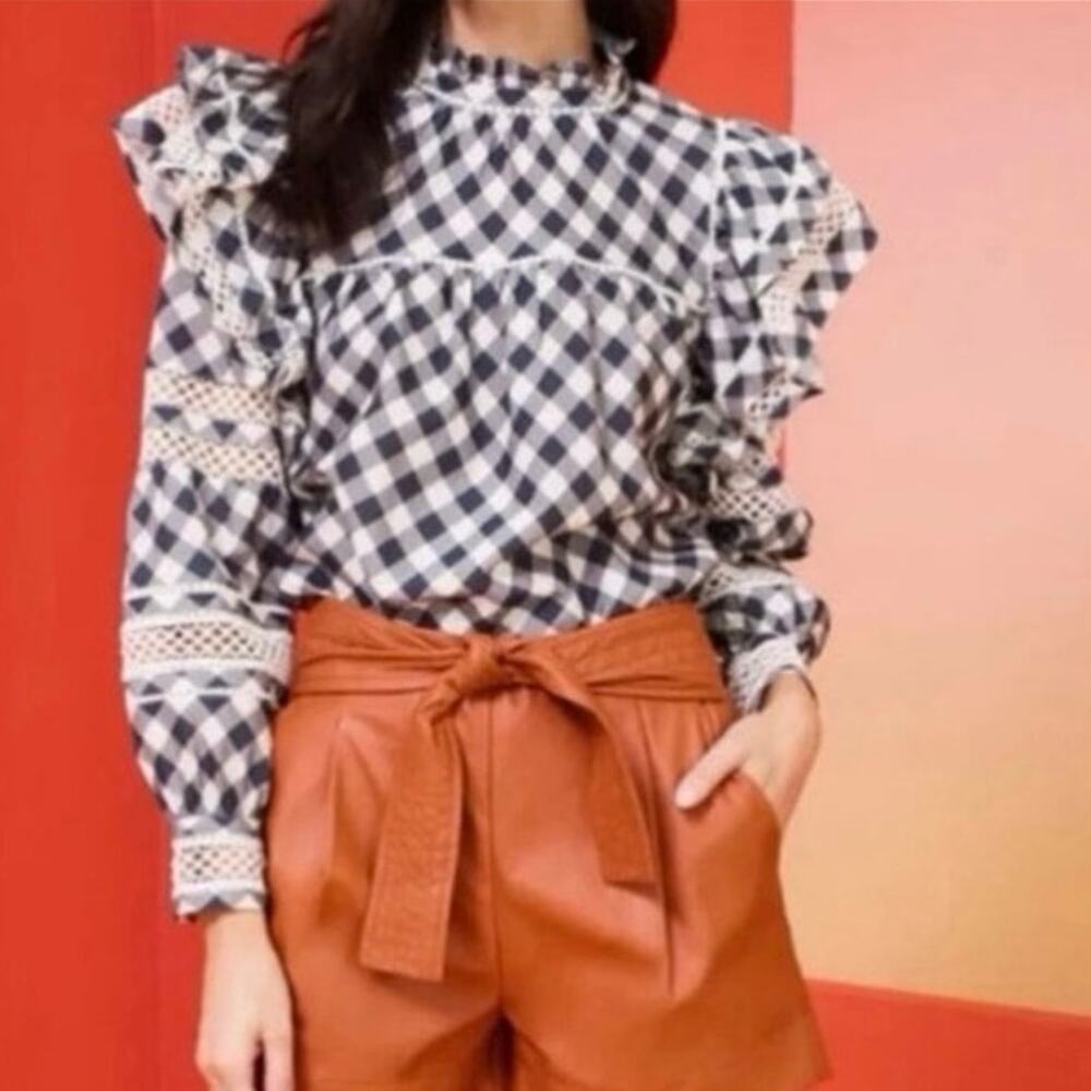Womens Marie Oliver Que Blouse - Indigo Plaid Size XS EUC!